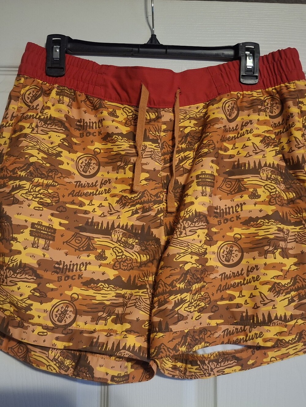 Shiner Bock Orange Adventure Print Swim Trunks